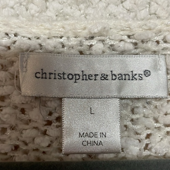 Christopher&Banks size L White Popcorn Open Front Long Sleeve Sweater Cardigan - Picture 2 of 7